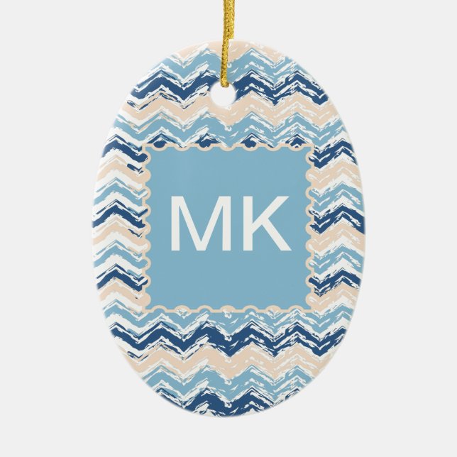 Ocean Waves Chevron Ceramic Tree Decoration (Front)