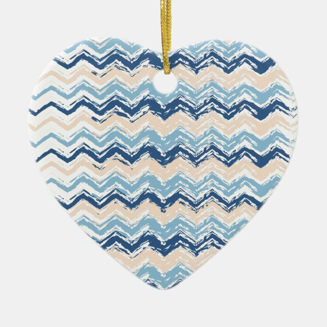 Ocean Waves Chevron Ceramic Tree Decoration (Front)