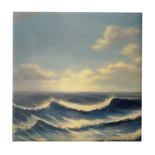ocean waves cloudy sky nautical painting tile