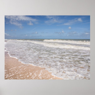 Ocean Waves Covering The Sand On The Beach Poster