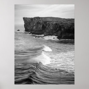 Ocean Waves Crashing Against Rocky Coastal Cliffs Poster