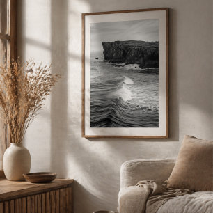 Ocean Waves Crashing Against Rocky Coastal Cliffs Poster