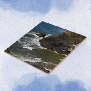 Ocean Waves Crashing on Rocky Coastline Seascape Tile