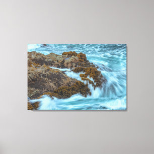 Ocean Waves Crashing on Rocky Shore Canvas Print