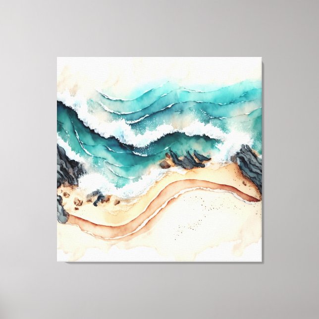 Ocean Waves Crashing on Shore Canvas Print (Front)