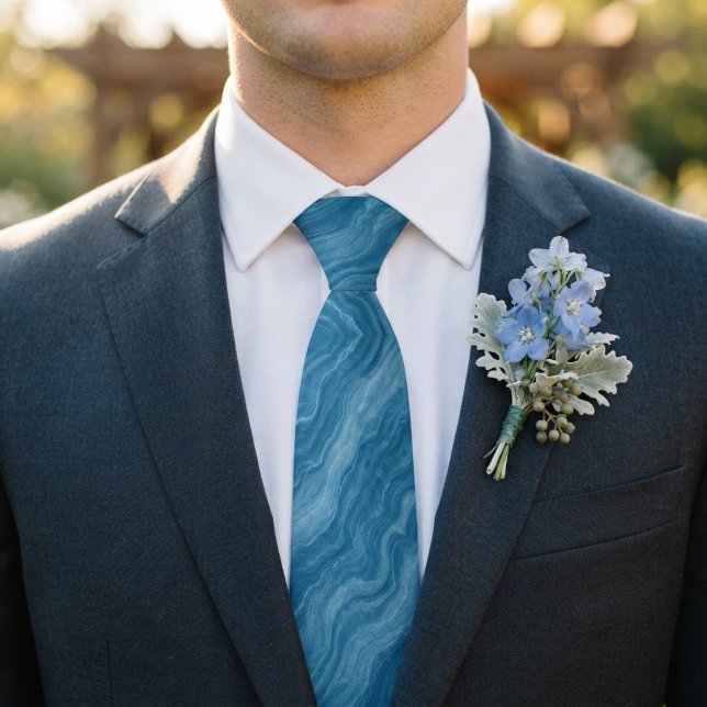 Ocean Waves Deep Blue Marbled Abstract Texture Tie (Creator Uploaded)