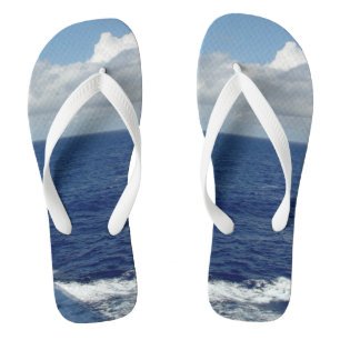 Ocean Waves Fluffy White Clouds Blue Sky Flip Flops