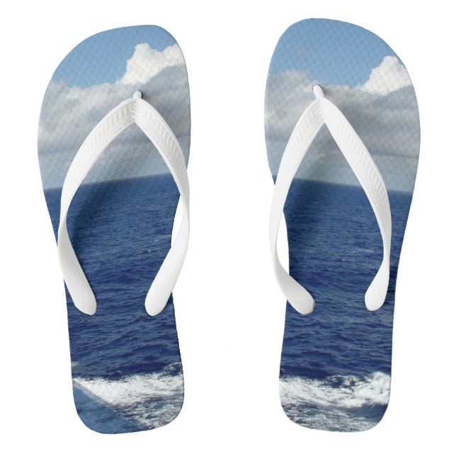 Ocean Waves Fluffy White Clouds Blue Sky Flip Flops (Footbed)