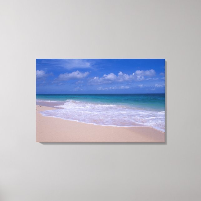 Ocean waves foaming onto sandy beach canvas print (Front)