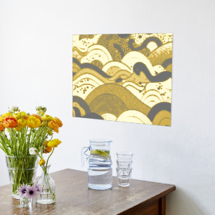 Ocean Waves Gold Foil With a Dark Grey Background Prints