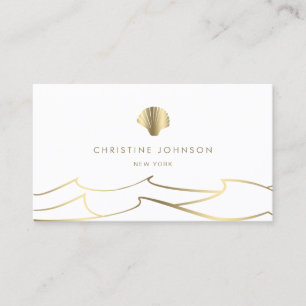 ocean waves golden seashell business card