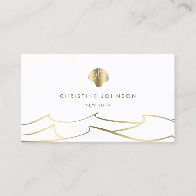 ocean waves golden seashell business card (Front)