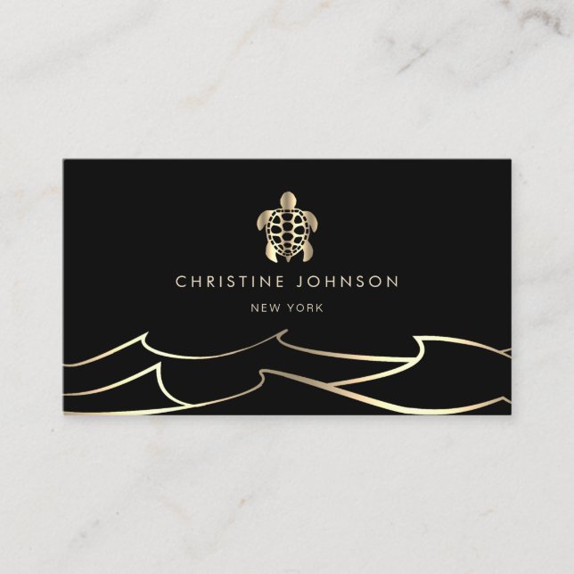ocean waves golden turtle business card (Front)