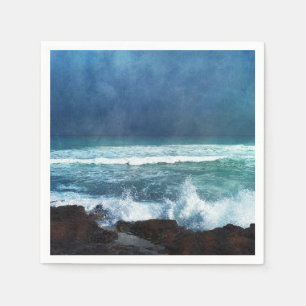 Ocean Waves in Hawaii - Aqua Teal Blue Navy Napkin