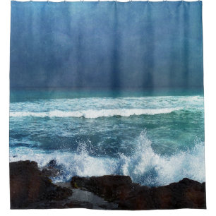 Ocean Waves in Hawaii - Aqua Teal Blue Navy Shower Curtain