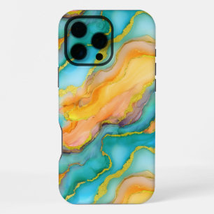 Ocean Waves in Teal and Yellow-Orange Pattern iPhone 16 Pro Max Case