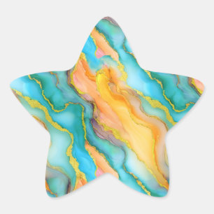 Ocean Waves in Teal and Yellow-Orange Pattern Star Sticker