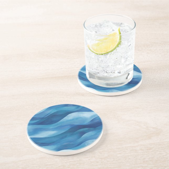Ocean Waves Mediterranean Sandstone Coaster (Side)