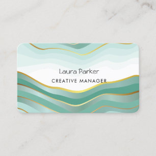 Ocean Waves Minimal Gold Curves Modern Blue Business Card