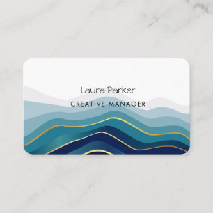Ocean Waves Minimal Gold Curves Modern Bule  Business Card