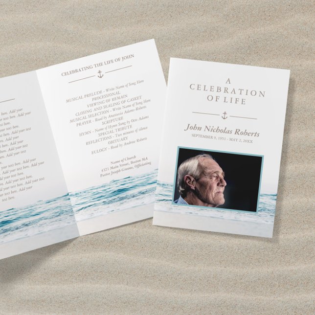 Ocean Waves Nautical Funeral Program Programme (Creator Uploaded)