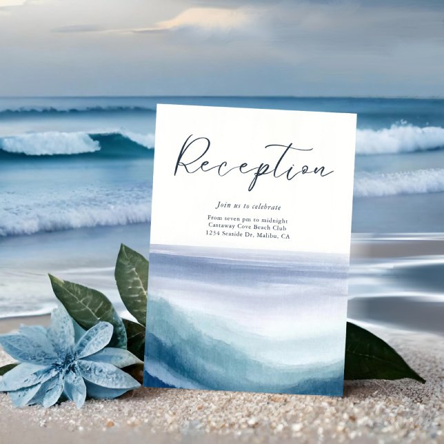 Ocean Waves Nautical Monogram Wedding Reception Enclosure Card (Creator Uploaded)