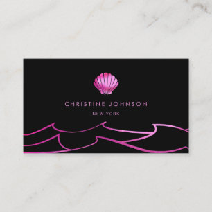 ocean waves neon pink seashell business card