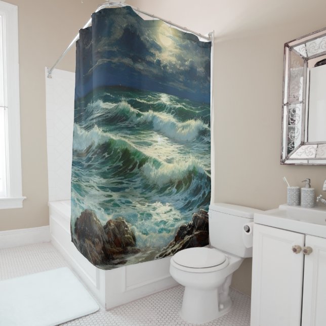 Ocean Waves Night Sea  Shower Curtain (In Situ)