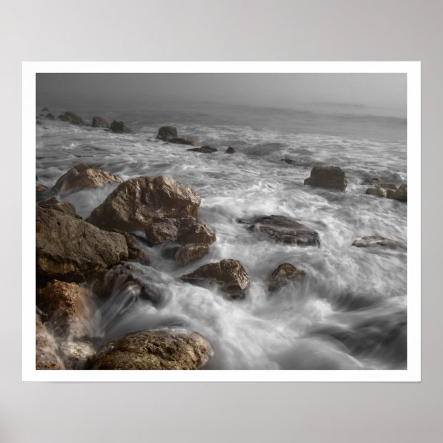 Ocean Waves on Rocky Beach Poster (Front)