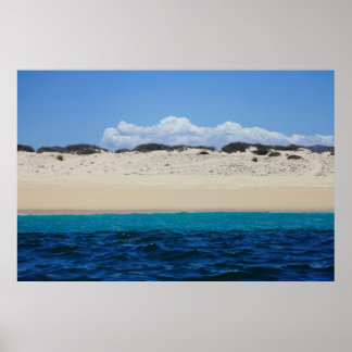 Ocean Waves On Sandy Beach Under Blue Sky Poster