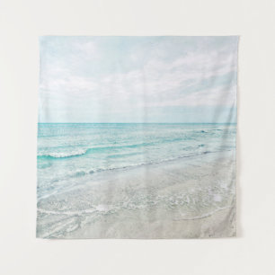 Ocean Waves Painting Aqua Light Blue Watercolor Tapestry