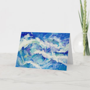 Ocean Waves Painting in Blues and White Note Card