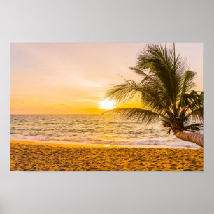 Ocean Waves Palm on the Beach Poster
