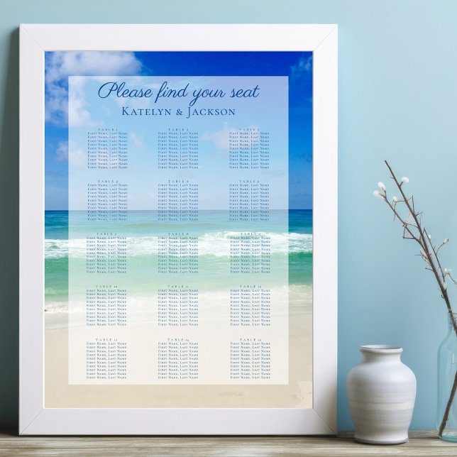 Ocean Waves Photo Blue Beach Wedding Seating Chart (Creator Uploaded)