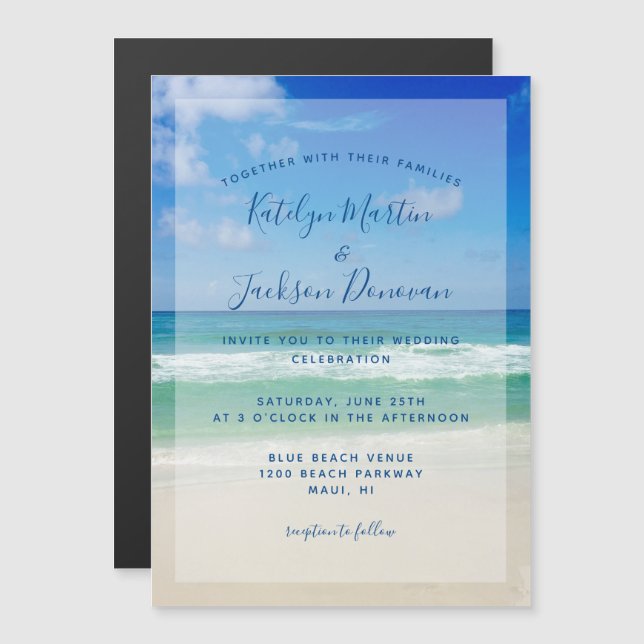 Ocean Waves Photo Chic Tropical Beach Wedding Magnetic Invitation (Front/Back)