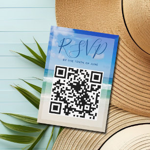 Ocean Waves Photo QR Code Beach Wedding RSVP Card