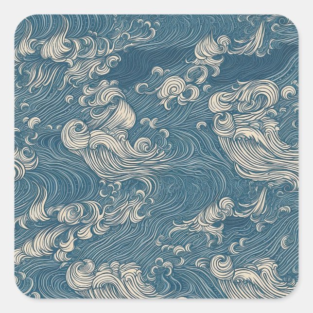 Ocean Waves Repeating Seamless Pattern Square Sticker (Front)