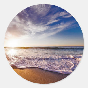 Ocean Waves Resting on the Beach Classic Round Sticker
