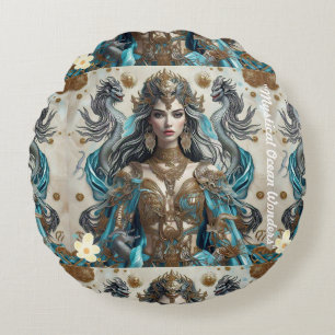 "Ocean Waves Rise" Round Cushion