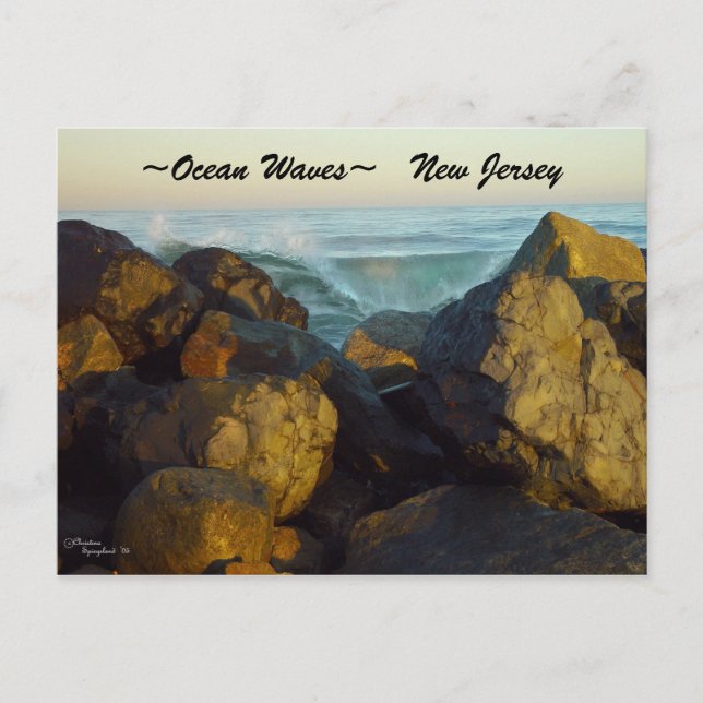 Ocean waves rocks New Jersey Postcard (Front)