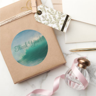 Ocean Waves Round Wedding Thank You Stickers