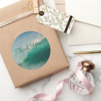 Ocean Waves Round Wedding Thank You Stickers