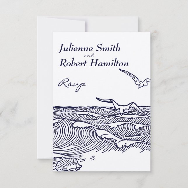 Ocean Waves Rustic Beach Wedding RSVP Card (Front)