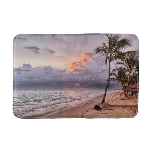 Ocean Waves Sandy Beach Sunset Bath Mat (Front)