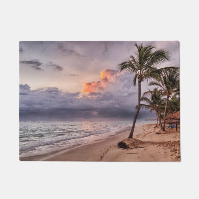 Ocean Waves Sandy Beach Sunset Doormat (Front)