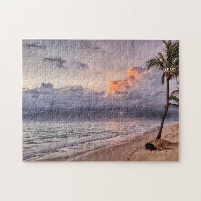Ocean Waves Sandy Beach Sunset Jigsaw Puzzle (Horizontal)