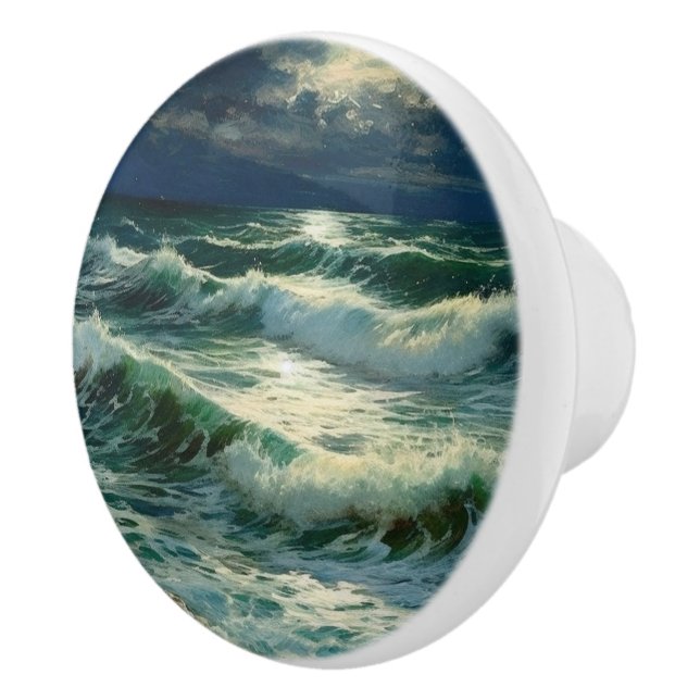Ocean Waves Scenic Nature Night Sea Ceramic Knob (Right)