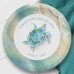 Ocean Waves Sea Turtle Baby Shower Paper Plate<br><div class="desc">Sweet personalised plates for your tropical sea turtle themed backyard baby shower. This design features an ocean waves border with a watercolor sea turtle. Personalise with the mama-to-be's name and shower date. To see the matching beach theme aloha party decor visit www.zazzle.com/dotellabelle</div>