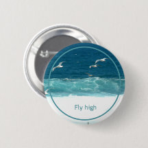 Ocean Waves Seagulls Fly High Badge