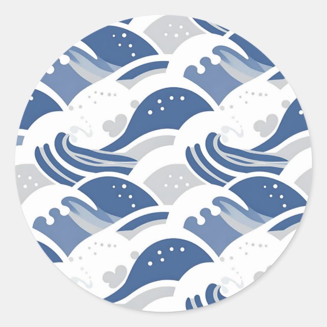 Ocean Waves Seamless Pattern Classic Round Sticker (Front)